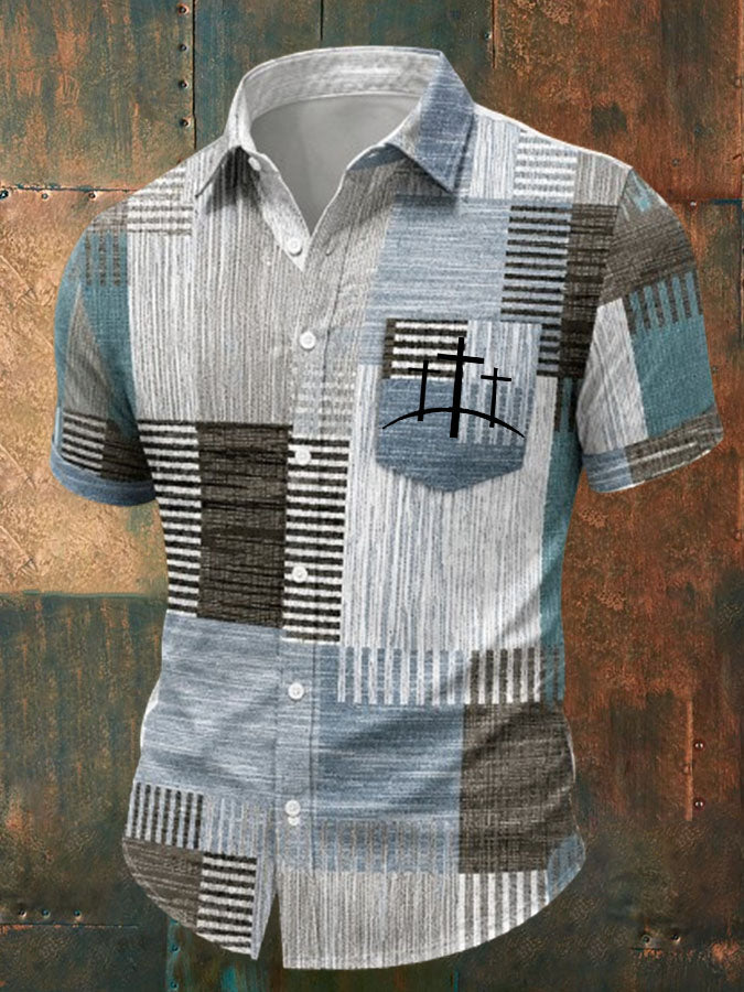 Men'S Faith Cross Printed Pocket Design Shirt