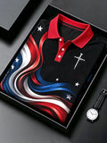Men'S America Flag Print Casual Polo Shirt
