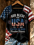 Women'S God Bless The USA 1776-2026 Faith In God Freedom Forever Vintage American Flag T-Shirt