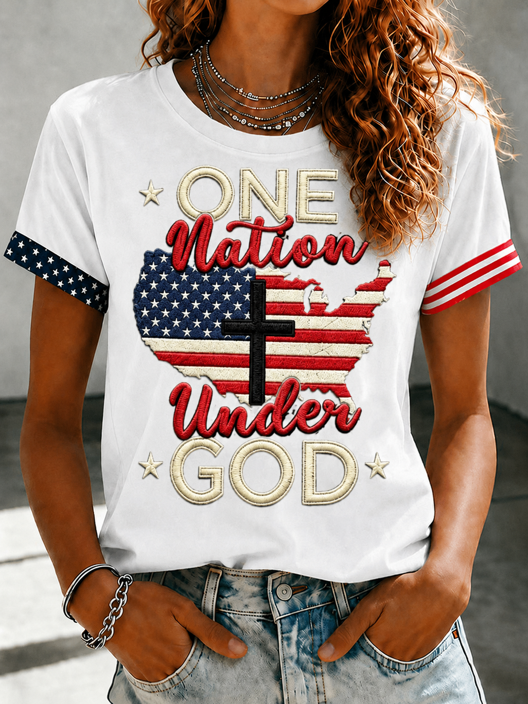 Women'S Faith Flag Printed Round Neck T-Shirt