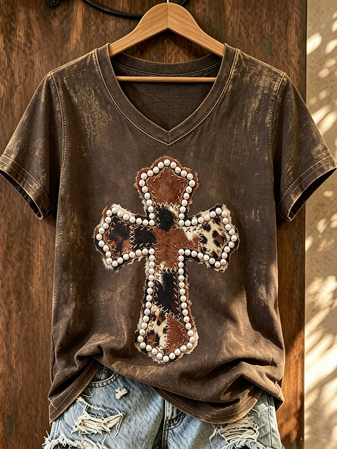 Women'S Faith Cross Printed V-Neck T-Shirt