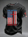 250Th Anniversary Cross Star Printed Water Washed Casual Round Neck T-Shirt From The United States