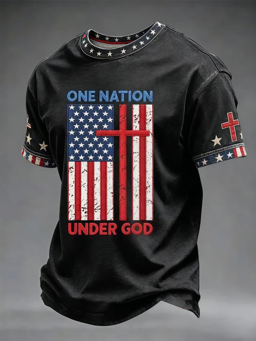 250Th Anniversary Cross Star Printed Water Washed Casual Round Neck T-Shirt From The United States