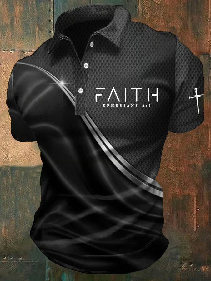 MEN'S CROSS FAITH GEOMETRIC Printed Polo Shirt