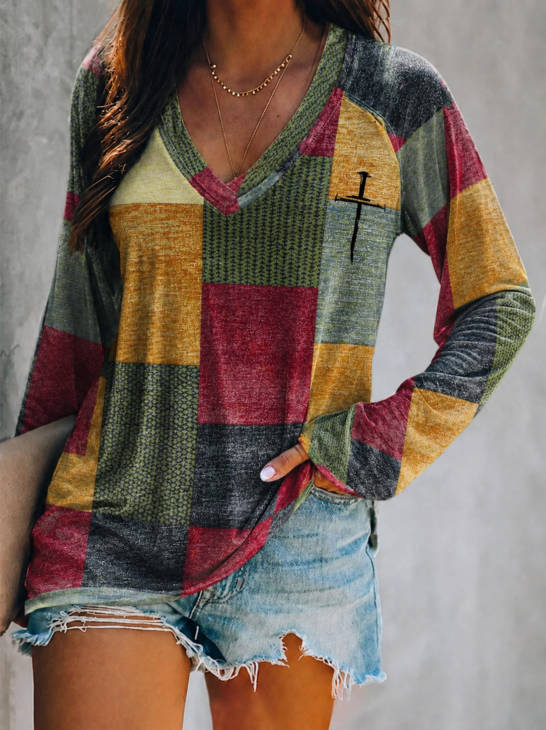 Women'S Faith Cross Printed Long Sleeve T-Shirt