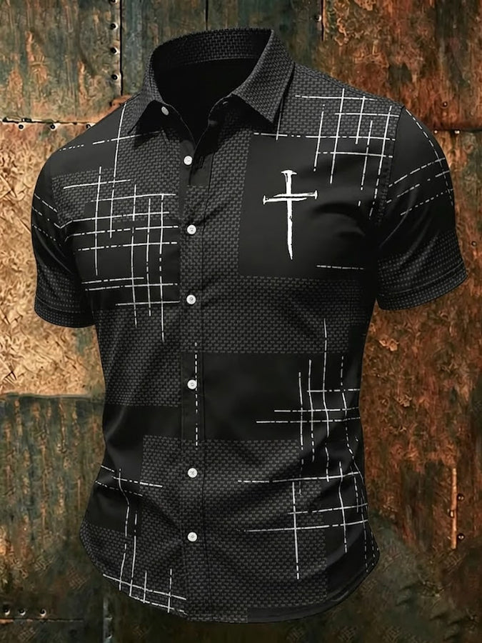 Faith Cross Lion Printed Collar Top