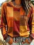 Women's Autumn Faith Cross Color Block Design Print Knit Top