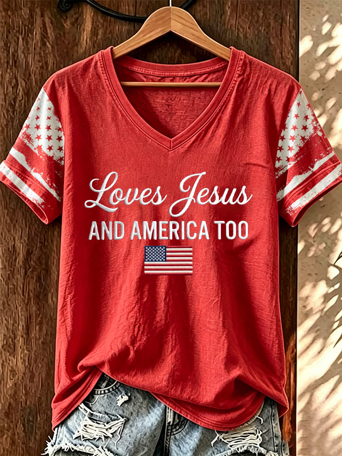 Women'S Love Jesus And America Too Print Printed T-Shirt