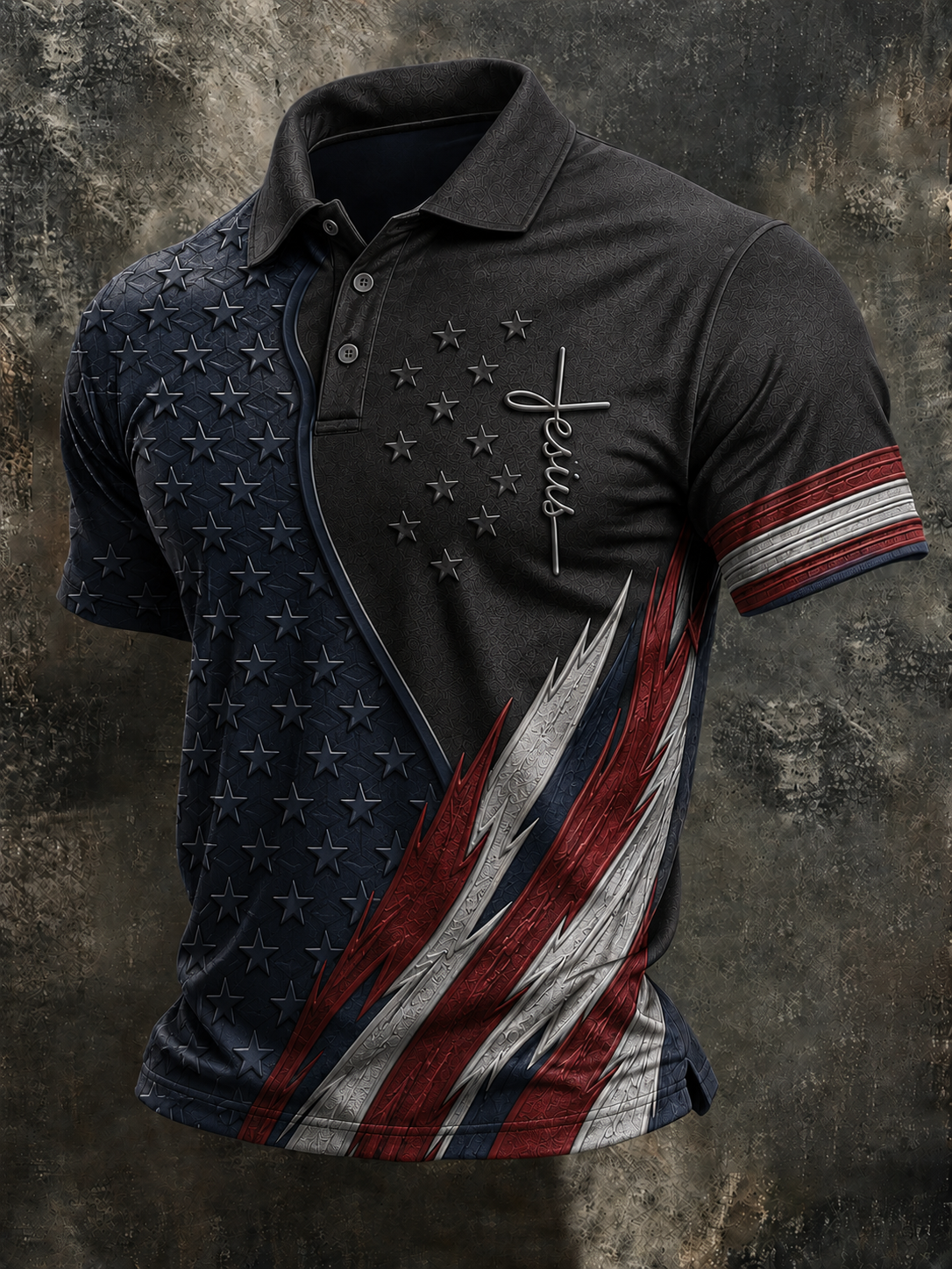 Men'S Retro Flag Faith Art Printed Short Sleeve Shirt