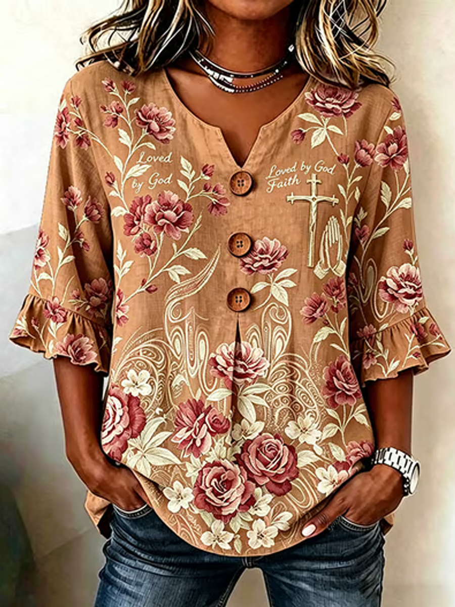 Women'S Casual Faith & Floral Print Top