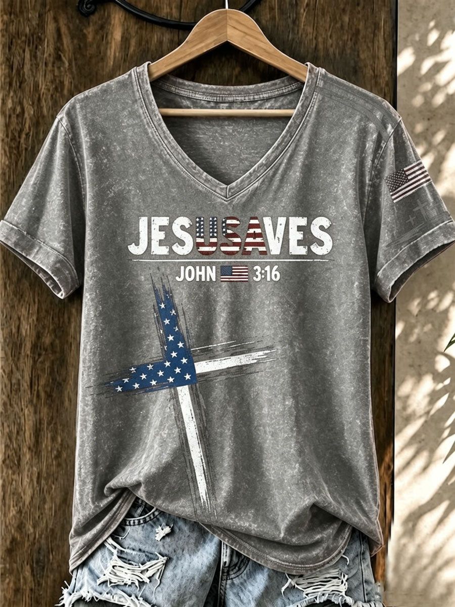 Ladies' American 250Th Anniversary Faith Short Sleeve V-Neck Top