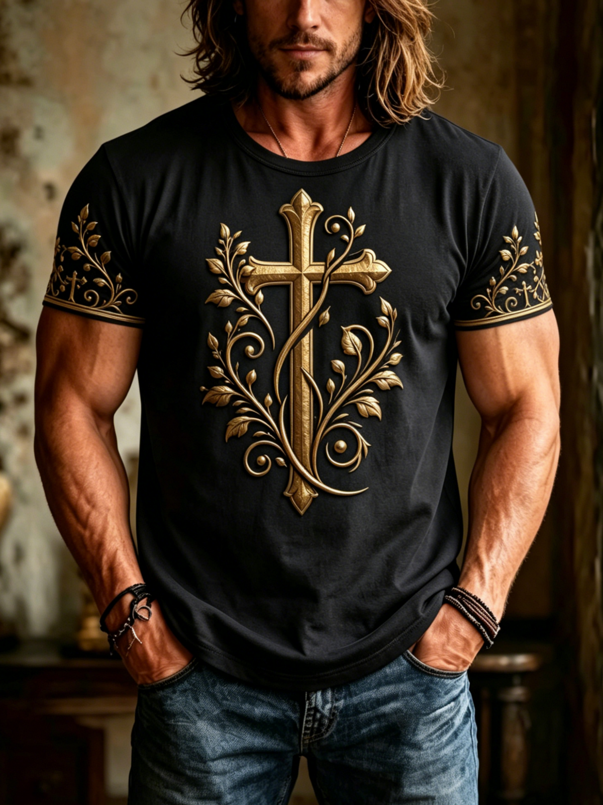 Men'S Faith Cross Printed Printed Casual T-Shirt