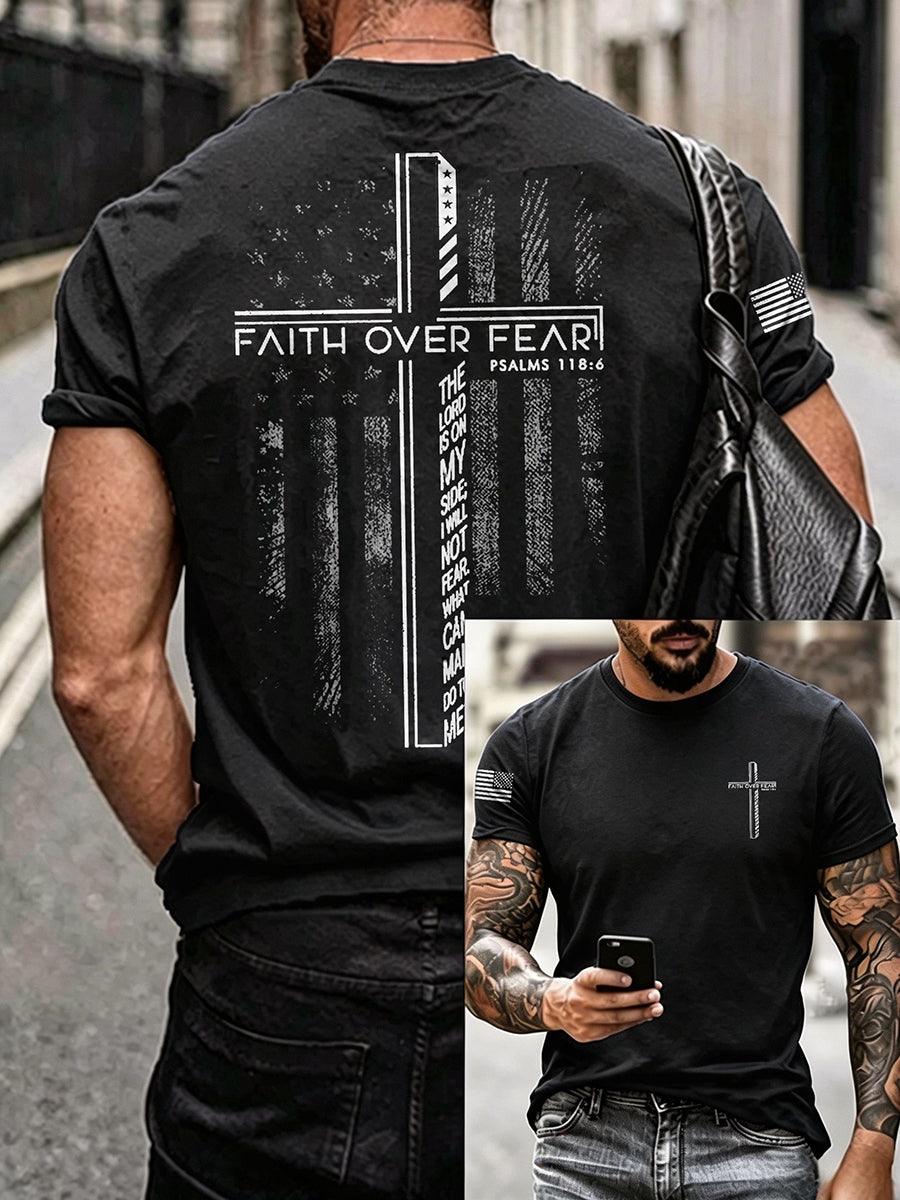 Men's Faith Over Fear Print Crew Neck T-Shirt