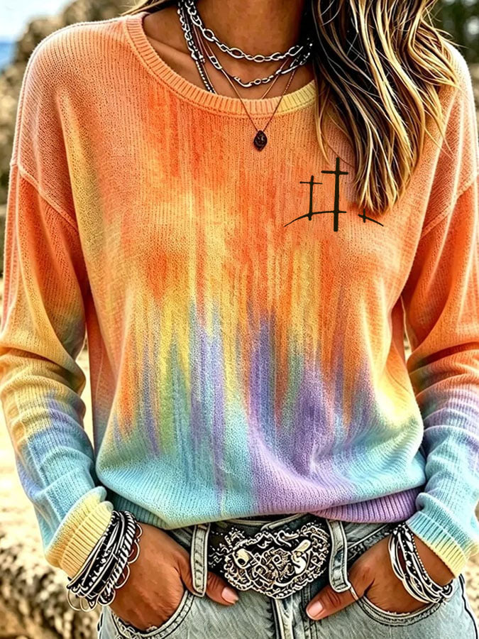 Women's Casual Print Long Sleeve Knit Top