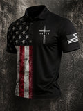 Men'S Cross Flag Printed Casual Polo Shirt