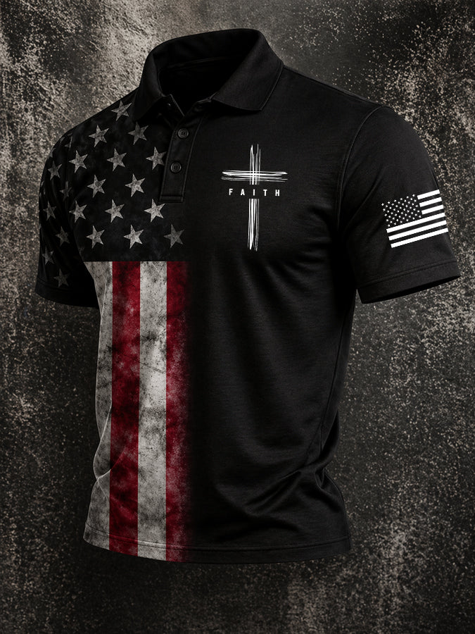 Men'S Cross Flag Printed Casual Polo Shirt