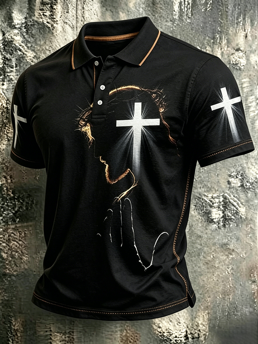 Religious Belief Cross Print Lapel Top