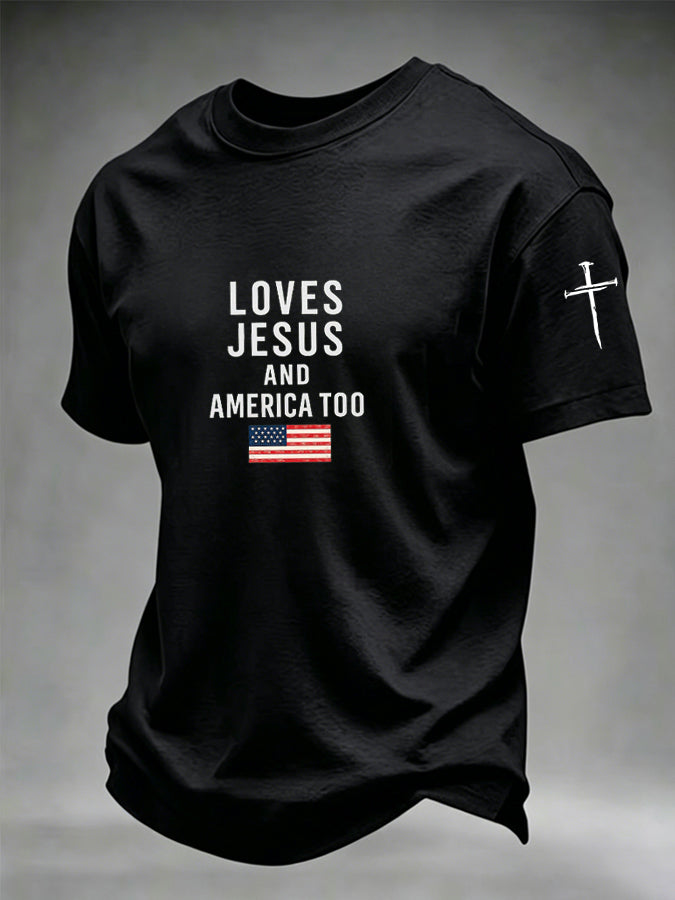 Men's American Flag Faith Printed Casual T-shirt