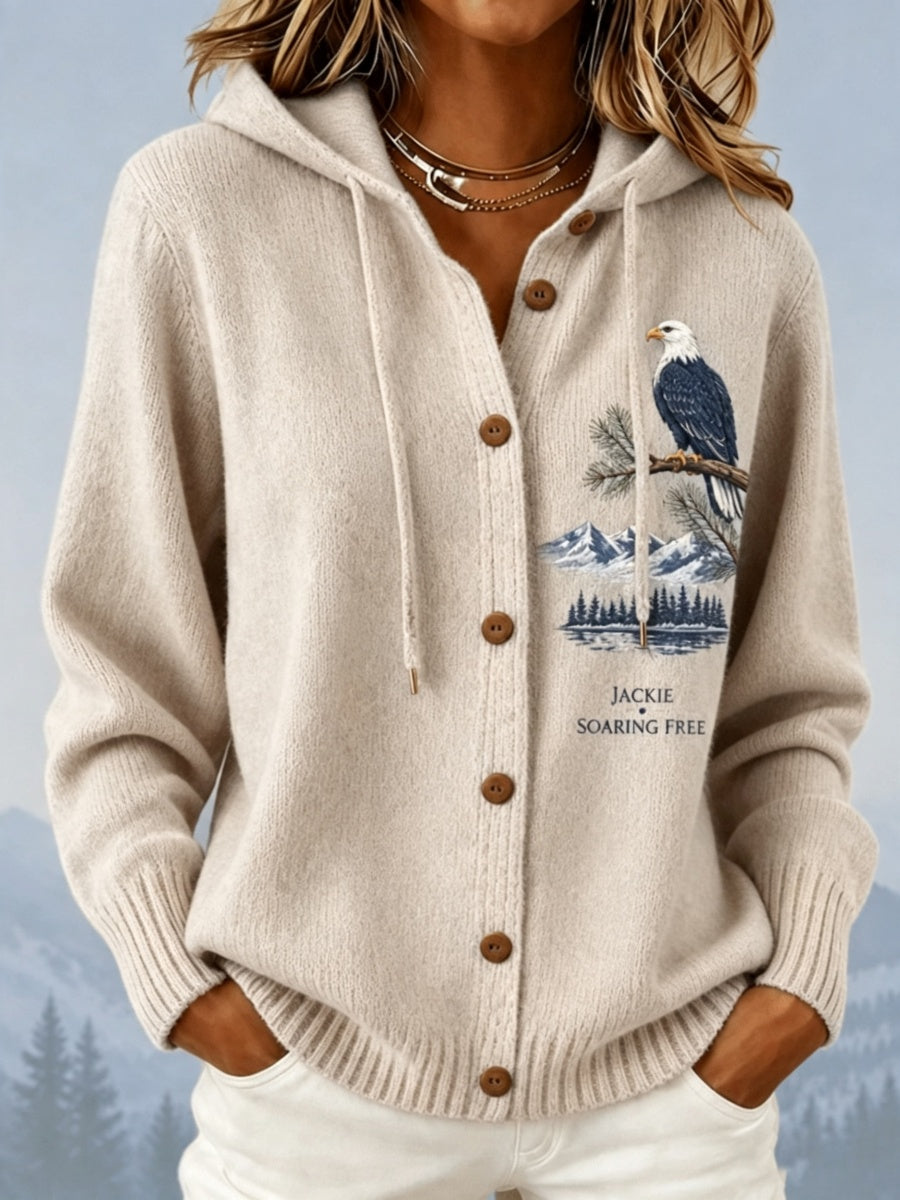 Women's Eagle Jackie Print Hooded Knit Sweatshirt