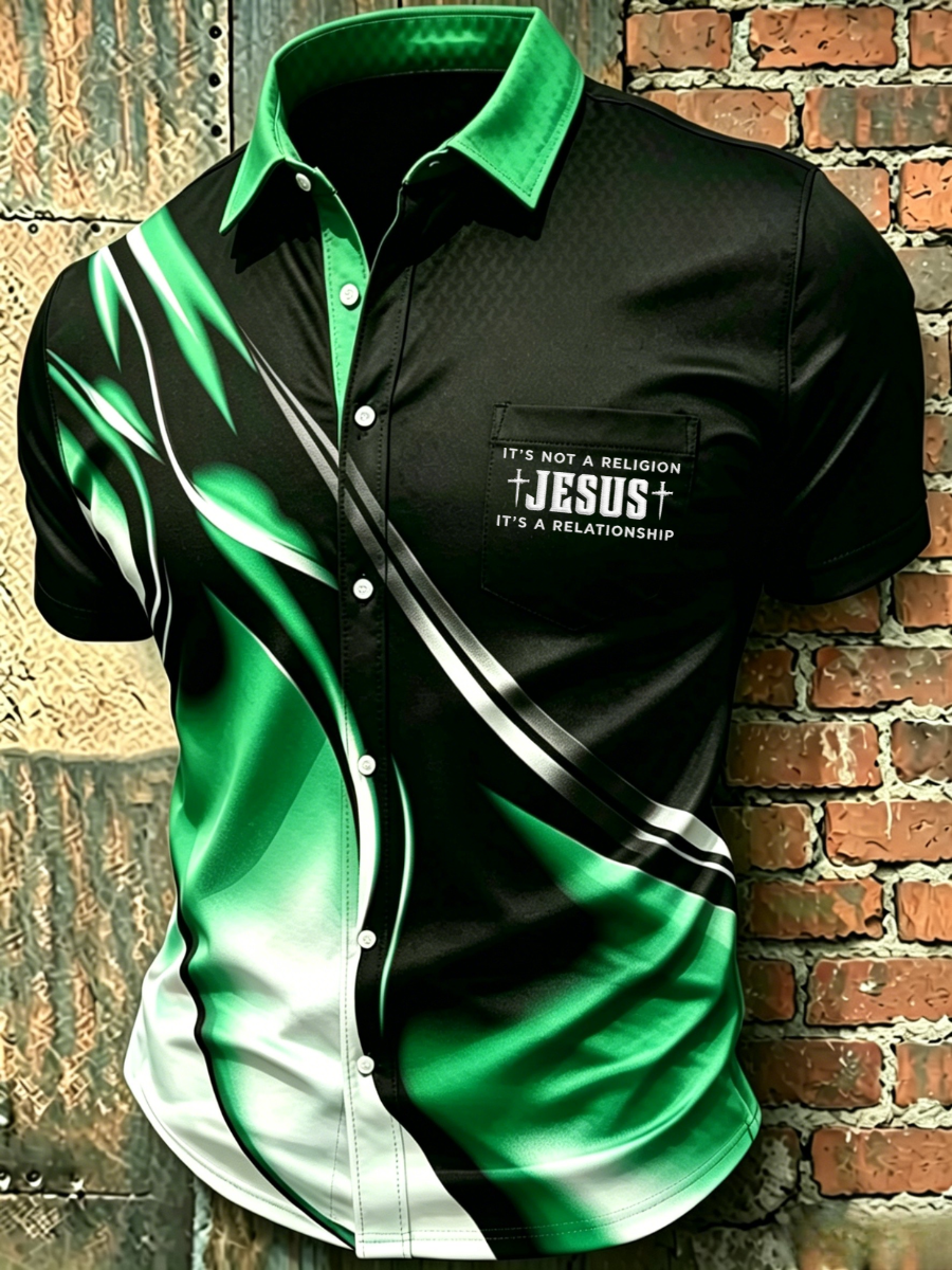 Men's Faith Casual Pocket Printed Shirt