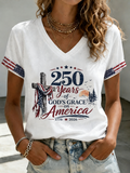 Women's Casual American Faith Printed V-Neck T-Shirt