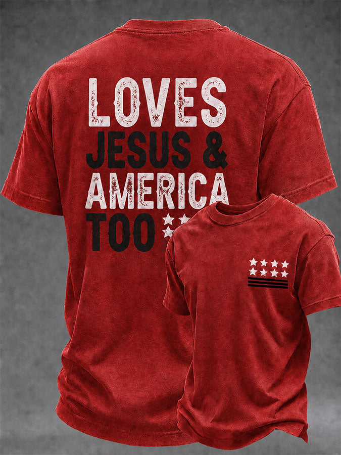 Men'S Faith “Loves Jesus And America Too ”250Th Anniversary Printed T-Shirt