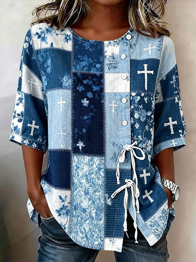 Women'S Retro Floral Print Top