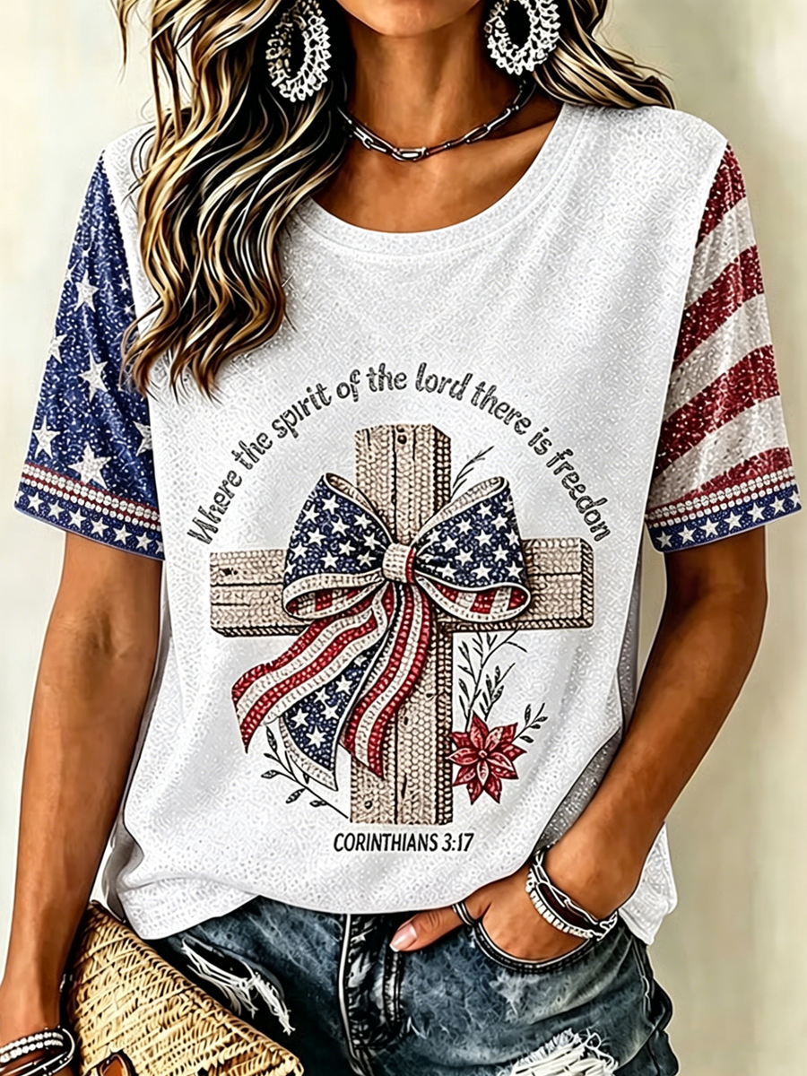 Women'S Flag 250Th Anniversary Printed Short Sleeve T-Shirt