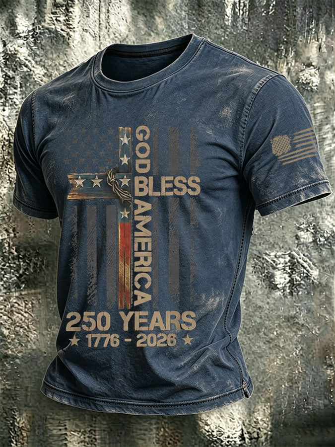 Men's God Bless America Printed Casual T-shirt