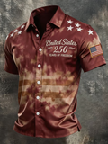 Men's Vintage Independence Day Patchwork Art Short Sleeve Shirt