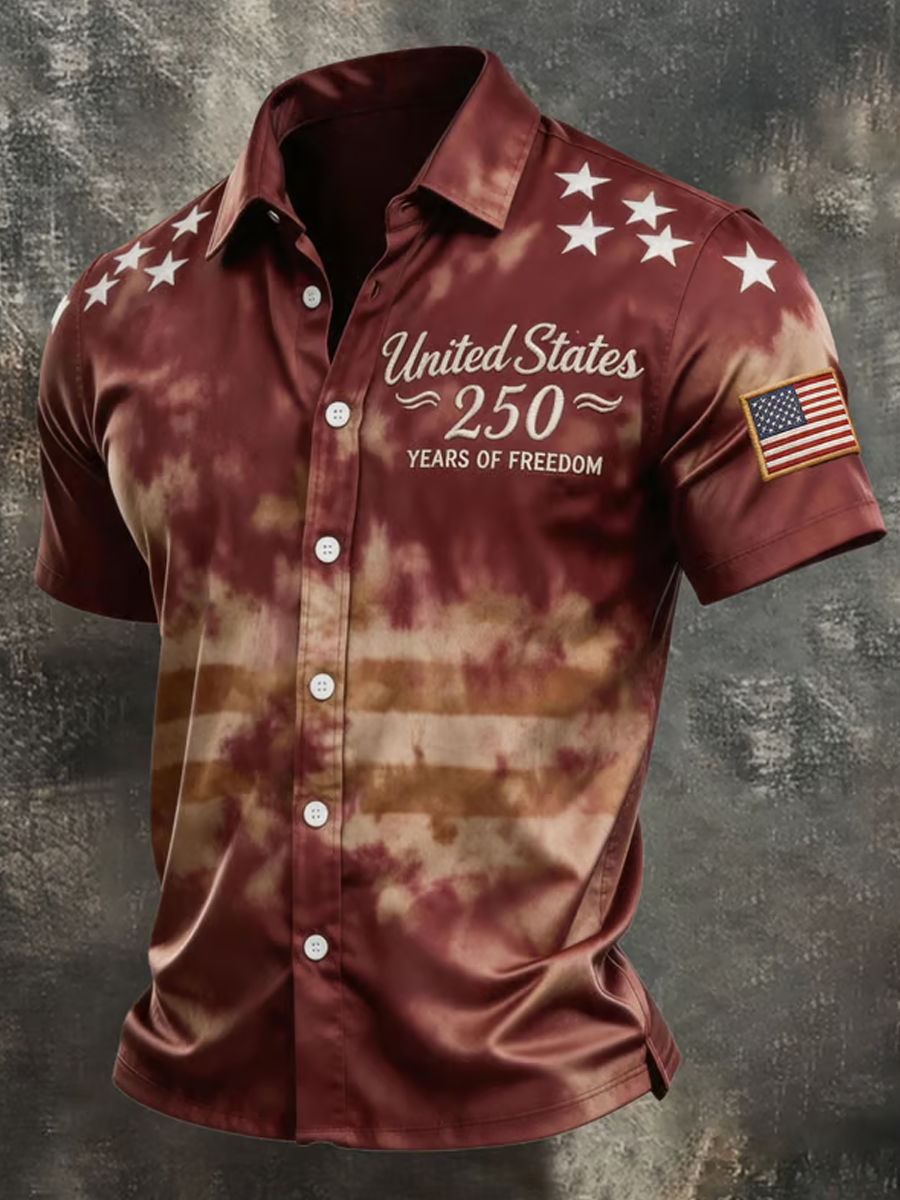 Men's Vintage Independence Day Patchwork Art Short Sleeve Shirt
