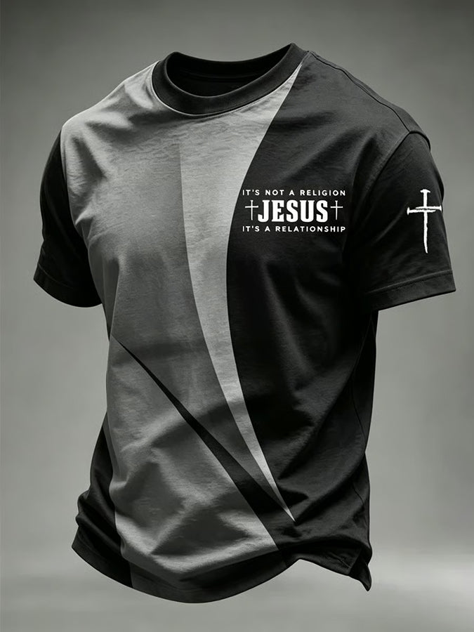Faith Cross Gradient Printed Round Neck T-Shirt