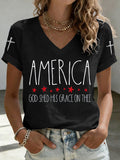 Women'S America Flag Print Printed T-Shirt