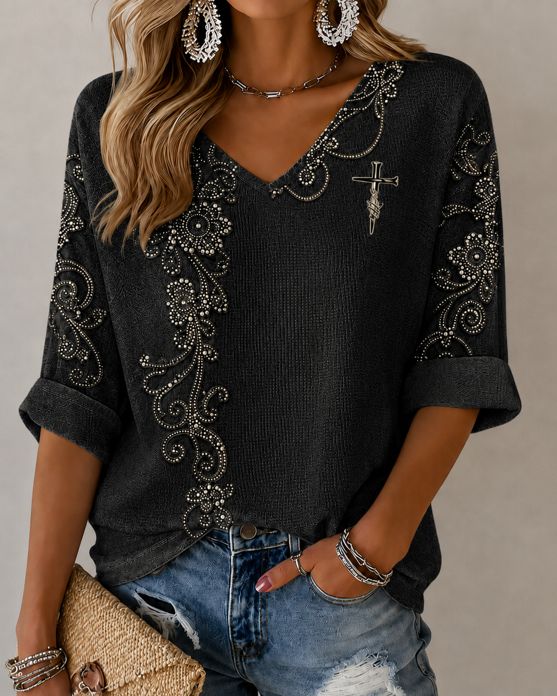 Women'S Casual Western Style Herringbone Printed Top