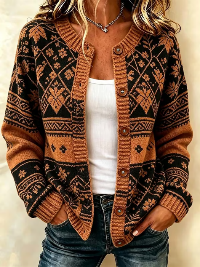 Women'S Casual Maple Leaf Knit Cardigan
