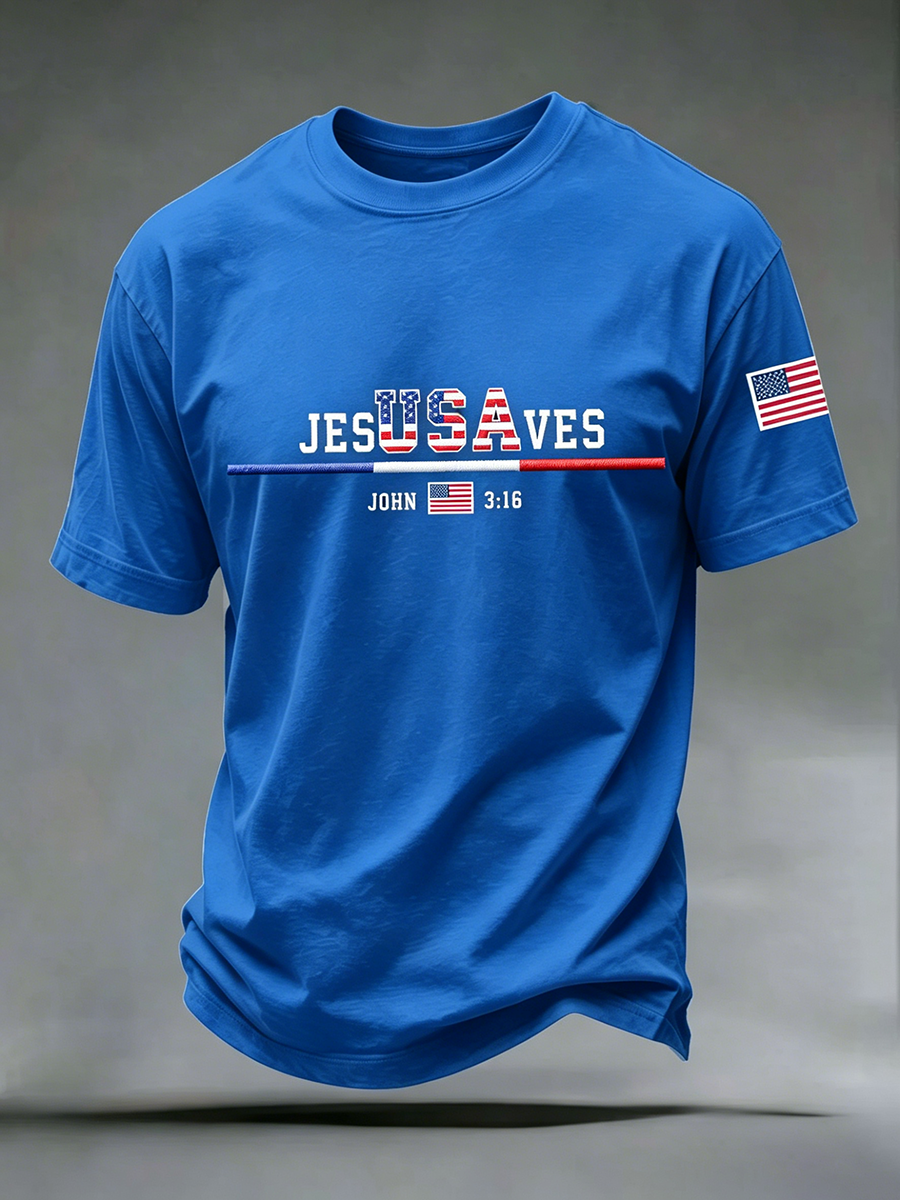 Faith Jesus Cross Embroidered Printed Casual Round Neck T-Shirt