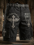 Vintage“One Nation Under God”Cross-Print Men's Shorts