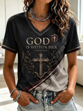 Women'S God Faith Print V-Neck T-Shirt