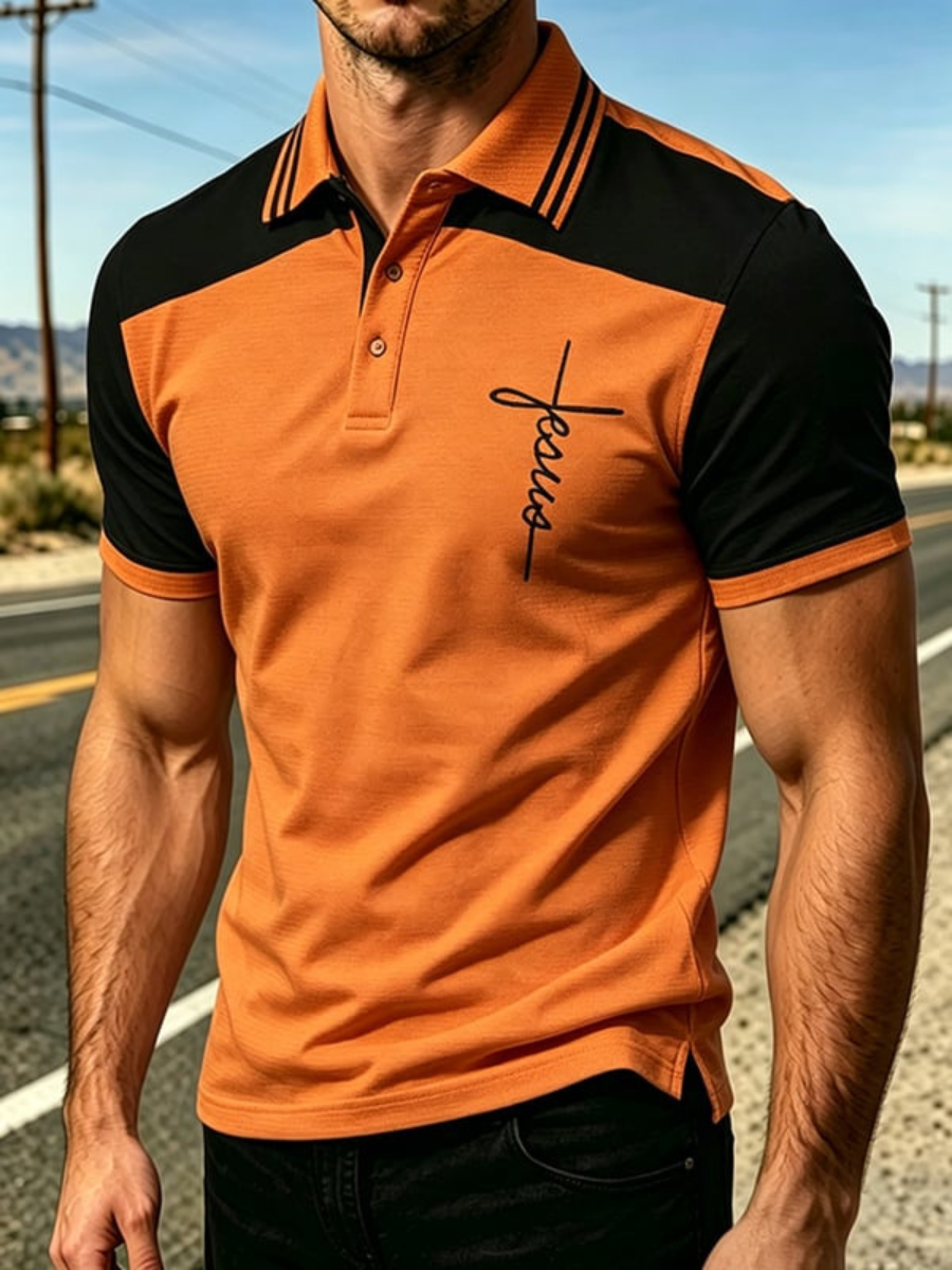 Men's Vintage Faith-Print Casual Polo Shirt