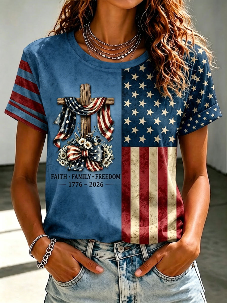 Women's Casual Faith-Print T-Shirt for Independence Day