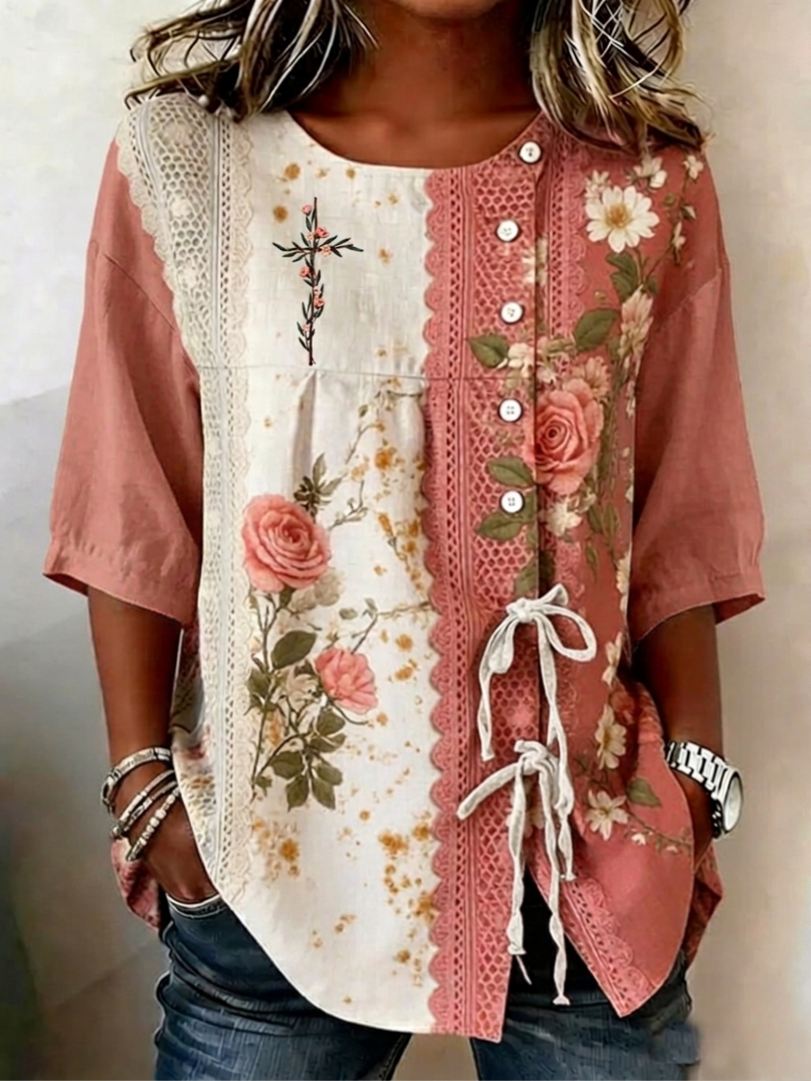 Women's Casual Art Faith Cotton and Linen Shirt