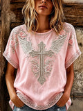 Women's Faith Floral Cross Print Linen Shirt