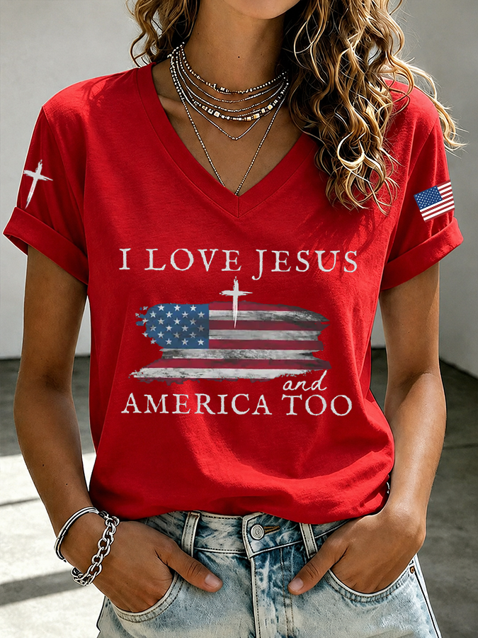 Women'S In God We Trust Print V-Neck T-Shirt