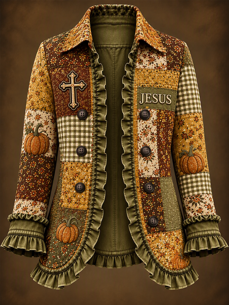 Women's Faith Art Print Casual Ruffled Shirt Jacket