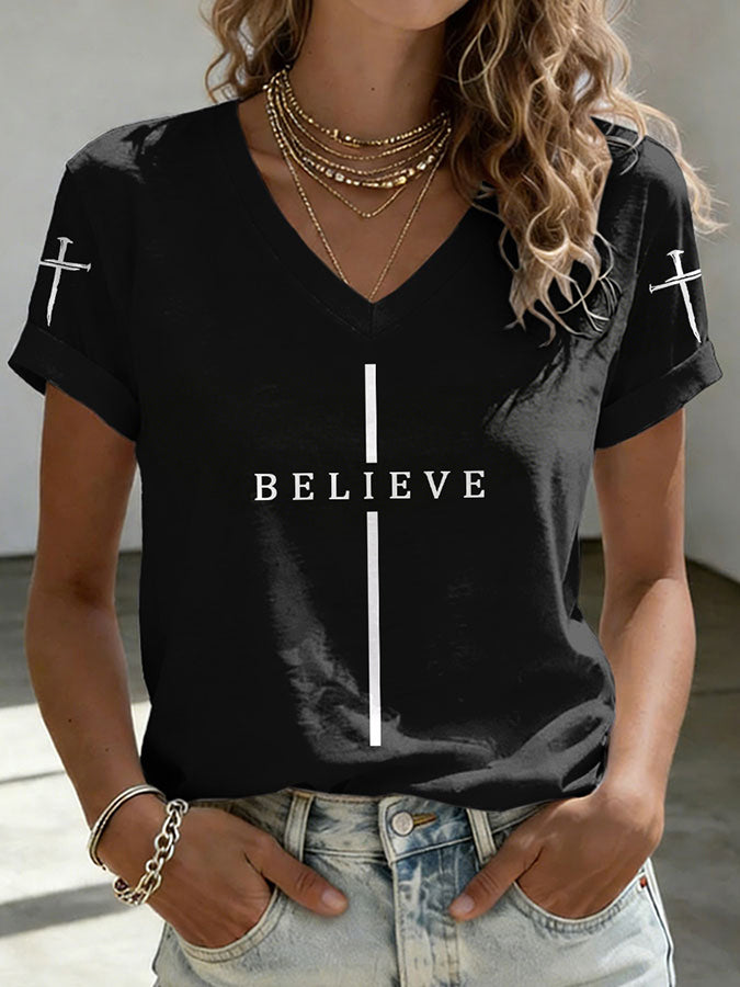 Women'S Casual Faith V-Neck T-Shirt