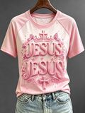 Women's Jesus Cross Print Faith Base Short Sleeve T-shirt