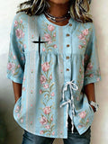 Women'S Casual Print Cotton Linen Top