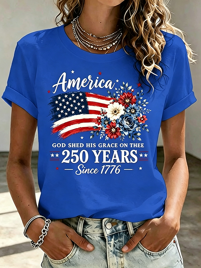 American Women'S 250Th Anniversary Cross Print Casual Top