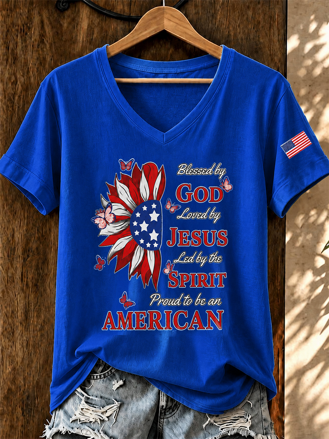 Women'S American Flag Faith Printed Casual T-Shirt