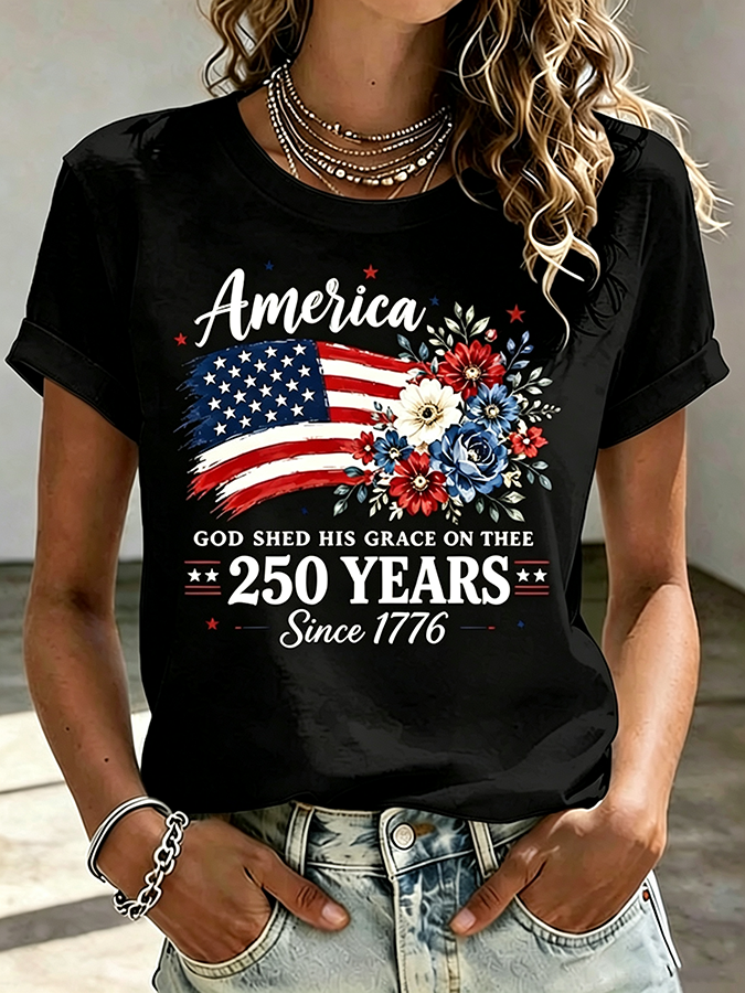 American Women'S 250Th Anniversary Cross Print Casual Top